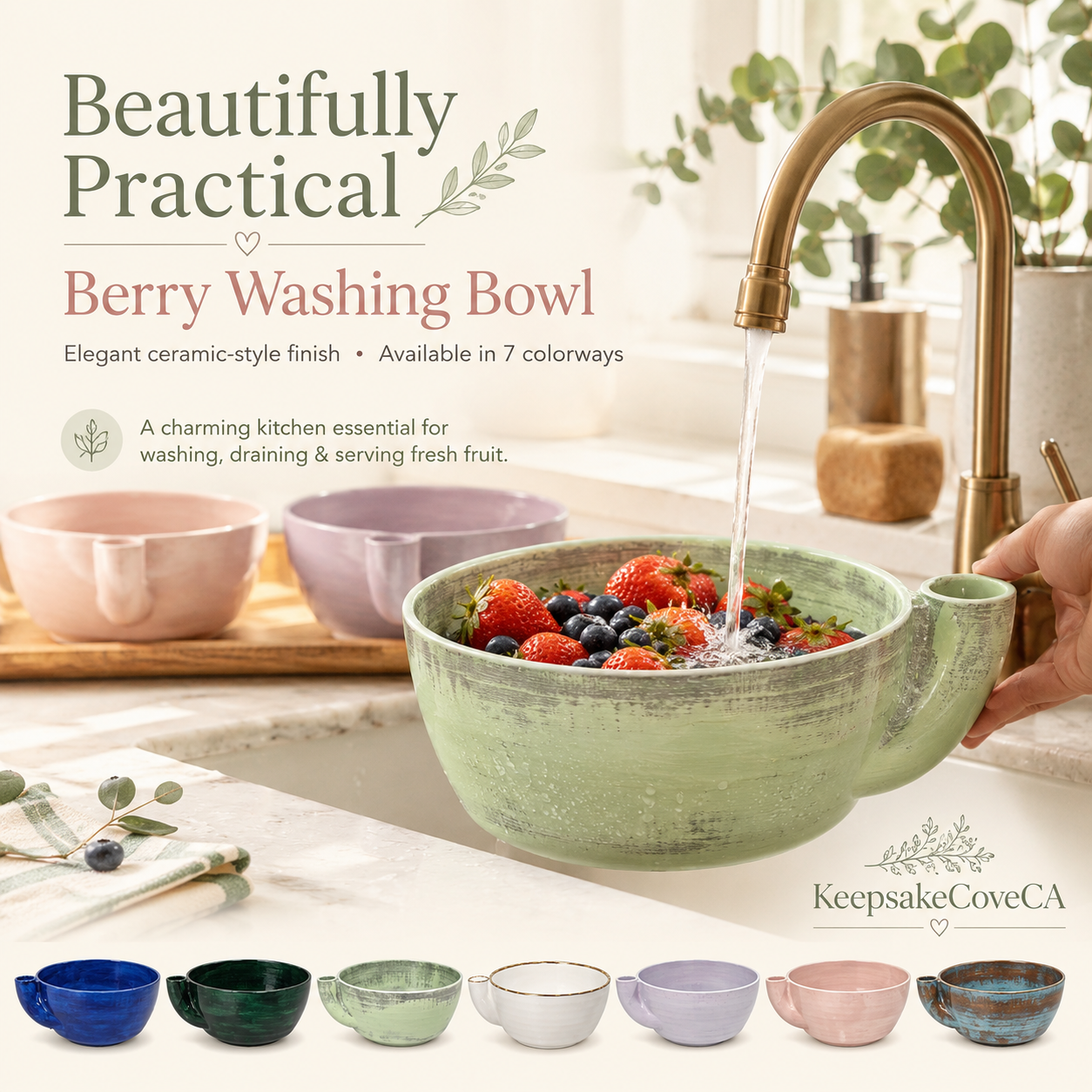 Berry Bowl | Vortex Fruit Washing Bowl | 7 Colors | Kitchen